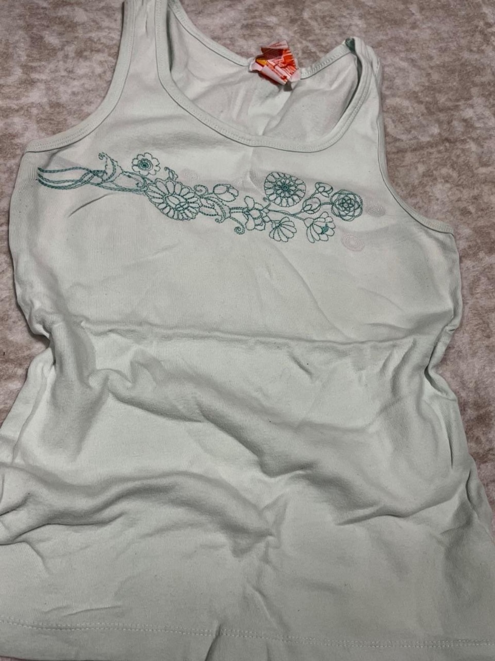 raya sun 100% Cotton Mint Green Floral Embroidered Tank Top